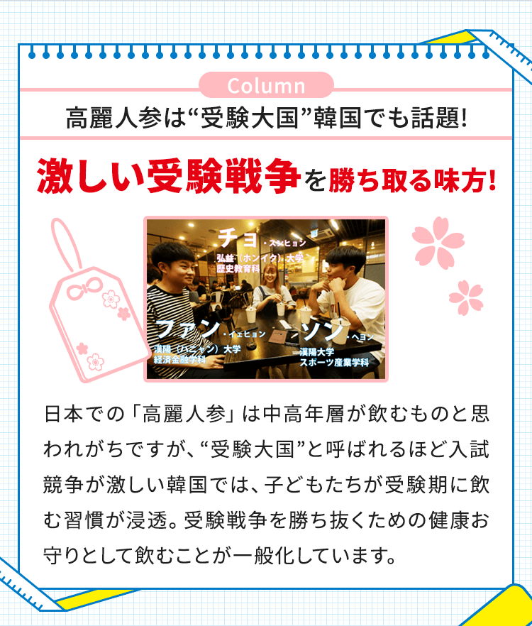 高麗人参は受験大国韓国でも話題！激しい受験戦争を勝ち取る味方